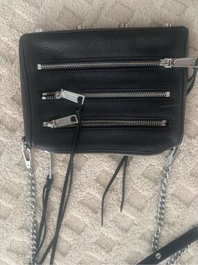 Rebecca Minkoff Black Leather Crossbody Bag with Triple Zippers